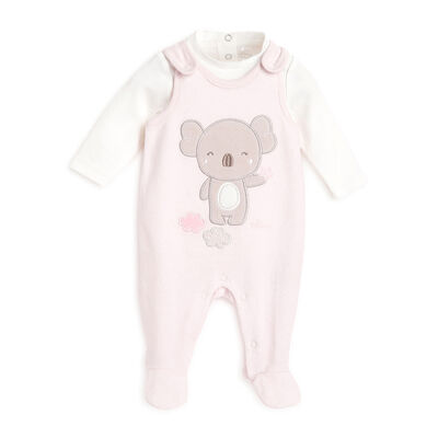 Girls Light Pink Applique Bodysuit with Long Dungaree